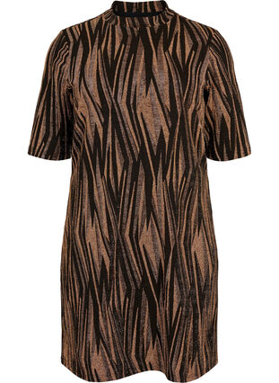 Gemustertes Kleid mit Glitzer und kurzen Ärmeln, Black w. Copper, Packshot image number 0