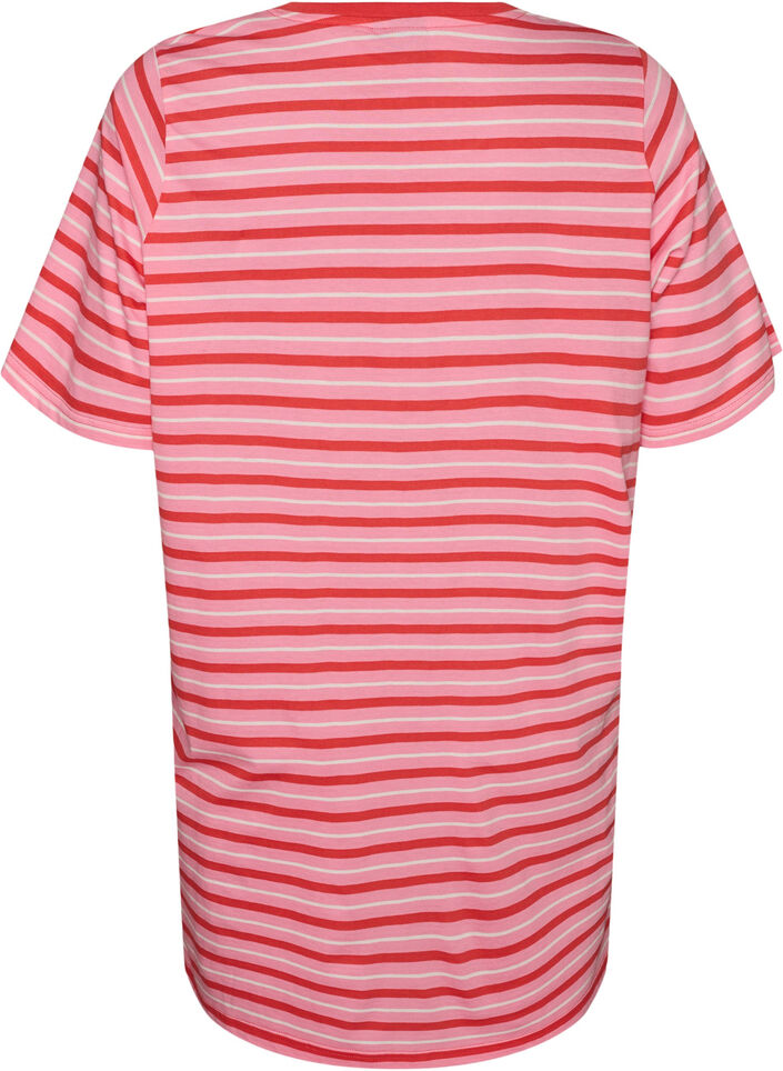 Langes oversized T-Shirt aus Bio-Baumwolle mit Streifen, Pink, Packshot image number 1
