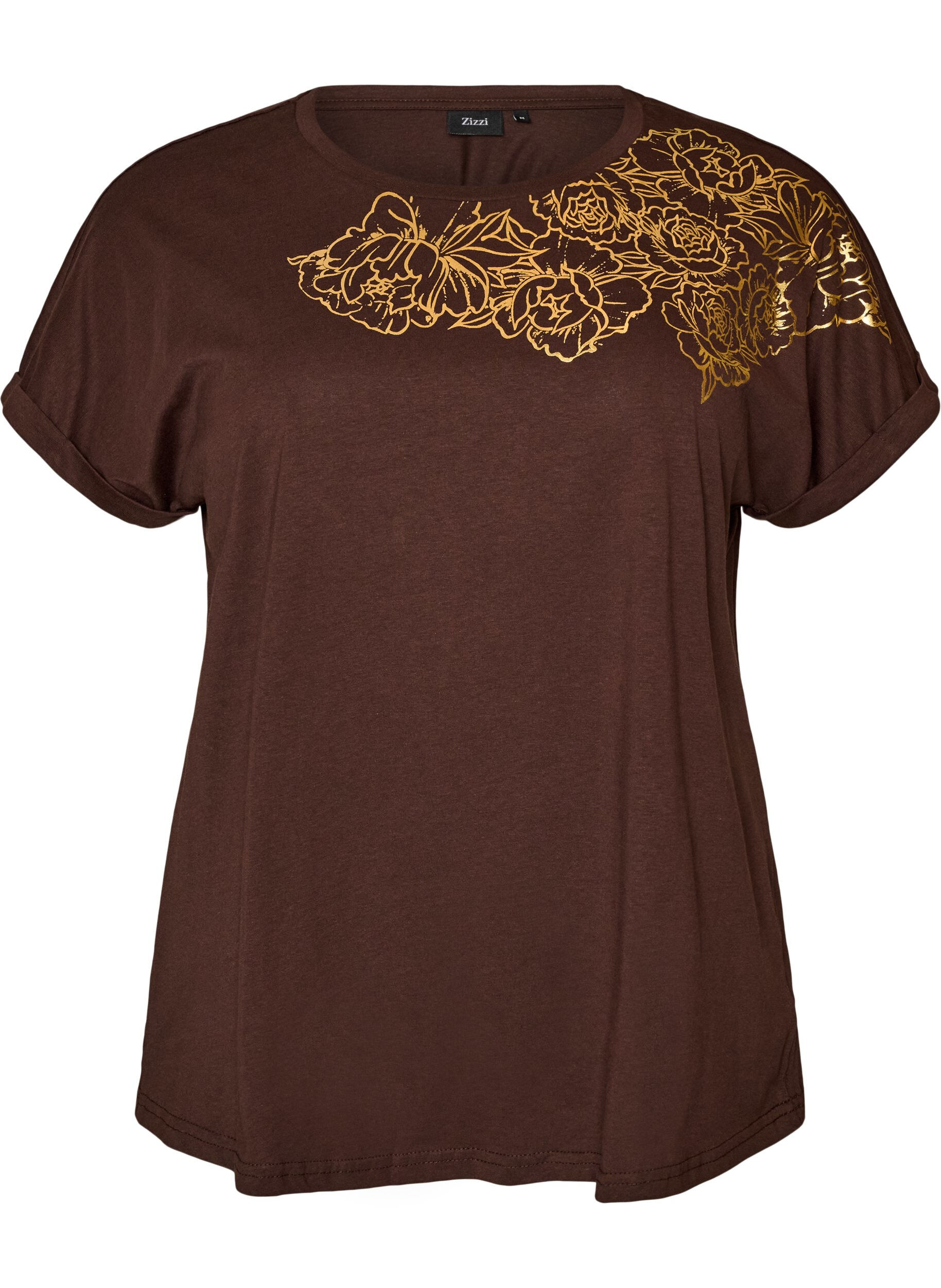 ZizziT-Shirt aus Baumwolle mit Blumenprint, Braun, Packshot image number 0