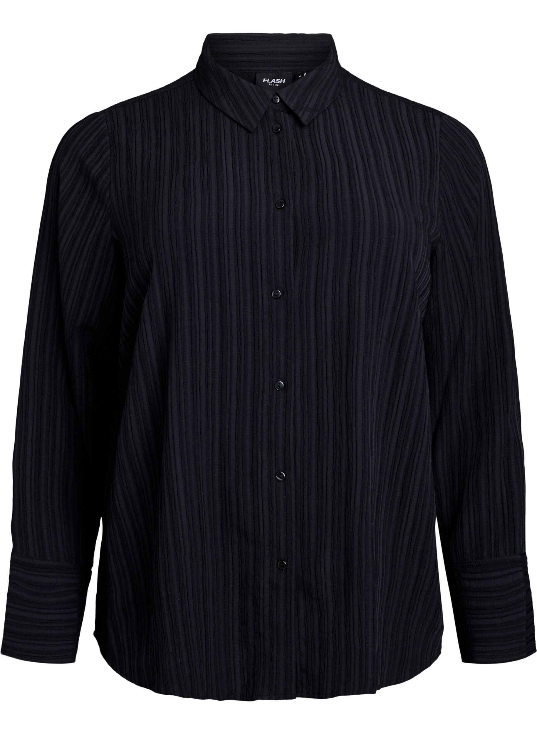 Zizzi FLASH - Bluse mit Textur, Schwarz, Packshot image number 0