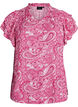 Gemusterte Bluse aus Viskose mit R&uuml;schendetails, Pink, Packshot image number 0
