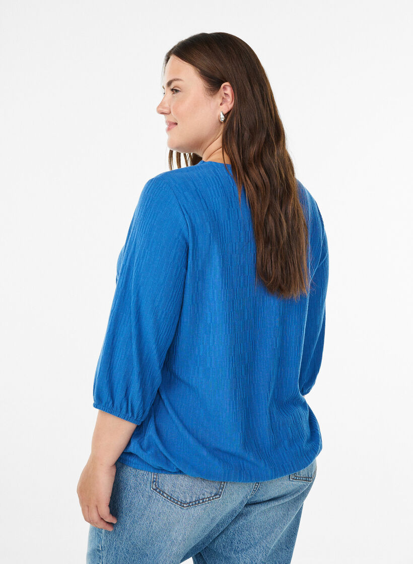 Bluse mit Struktur und 3/4-Ärmeln, Blau, Model image number 2