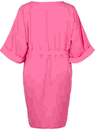 Kleid mit 3/4-Ärmeln und Bindeband, Shocking Pink, Packshot image number 1