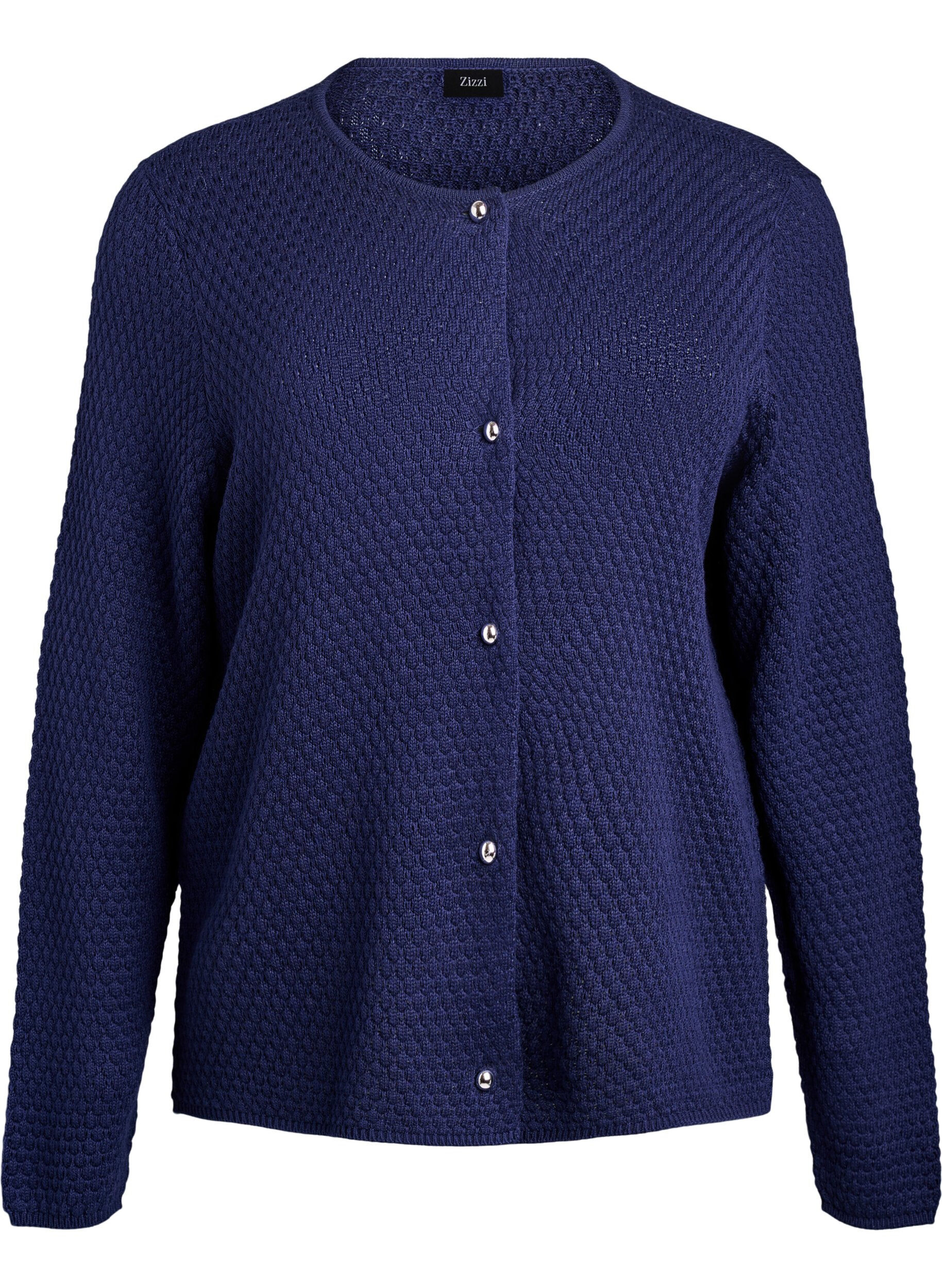 Zizzi Strickjacke aus Strukturstrick mit kugelf&ouml;rmigen Kn&ouml;pfen, Blau, Packshot image number 0