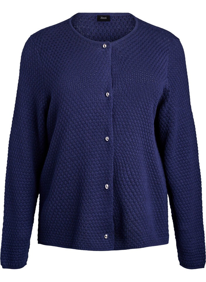 Strickjacke aus Strukturstrick mit kugelf&ouml;rmigen Kn&ouml;pfen, Blau, Packshot image number 0