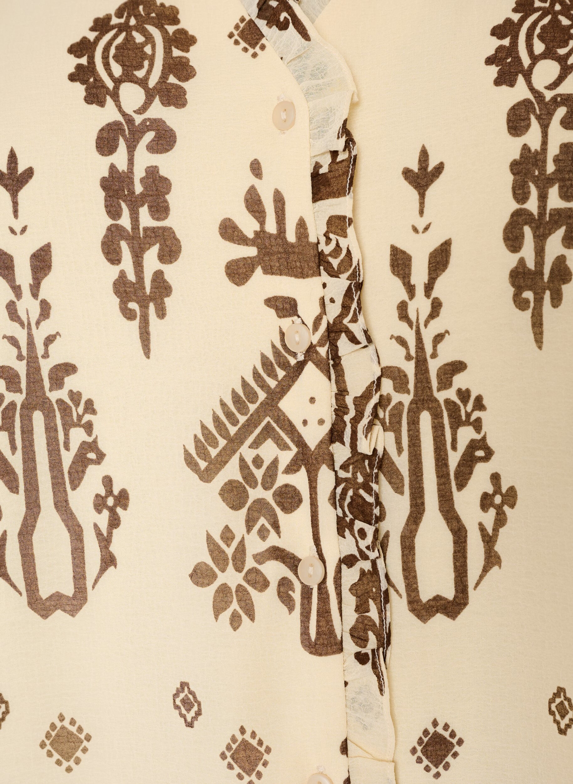 ZizziKleid mit Ornament-Print und R&uuml;schenkragen, Beige, Packshot image number 2