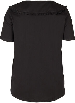 Kurzarm T-Shirt aus Baumwolle mit Kragen, Black, Packshot image number 1