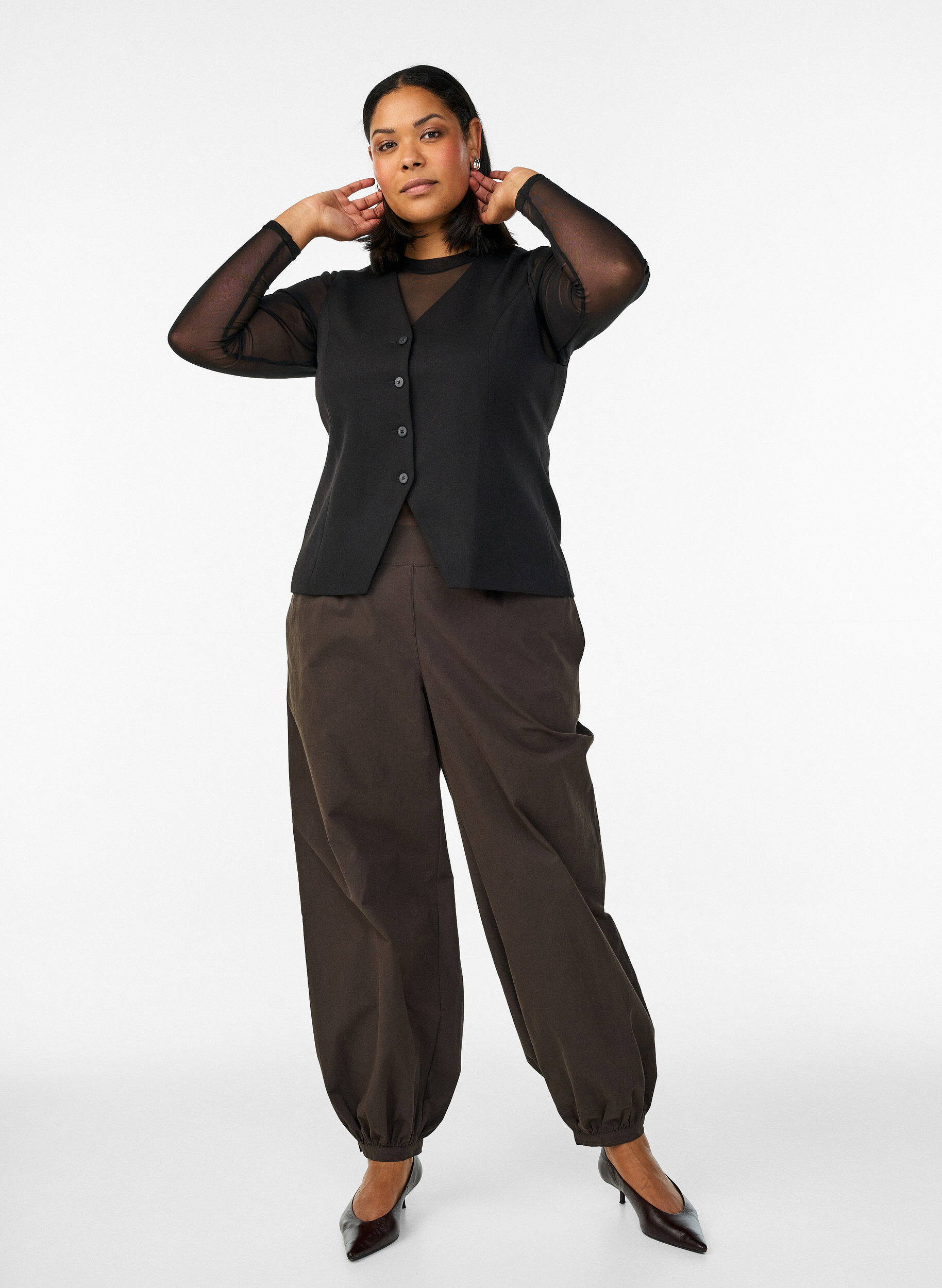 Zizzi Weste mit Knopfverschluss, Schwarz, Image image number 0