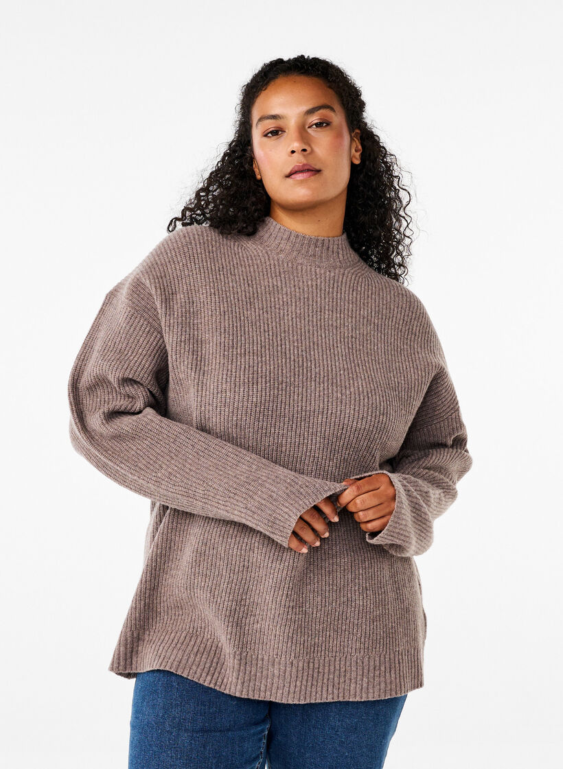 Lockerer Strickpullover aus Merinowolle, Desert Taupe Mel., Model image number 0