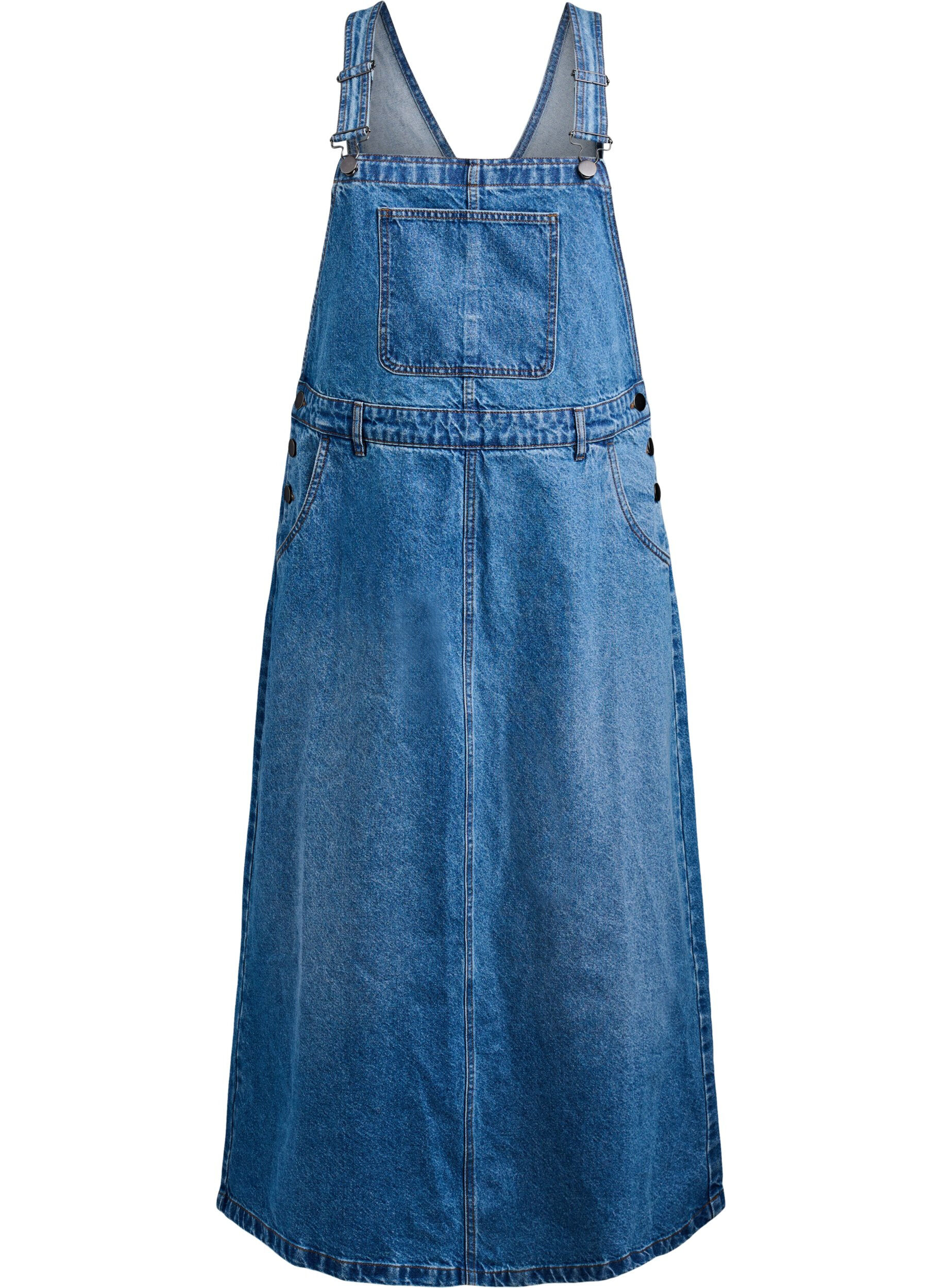 Zizzi Midi-Latzkleid aus Denim, Blue Denim, Packshot image number 0
