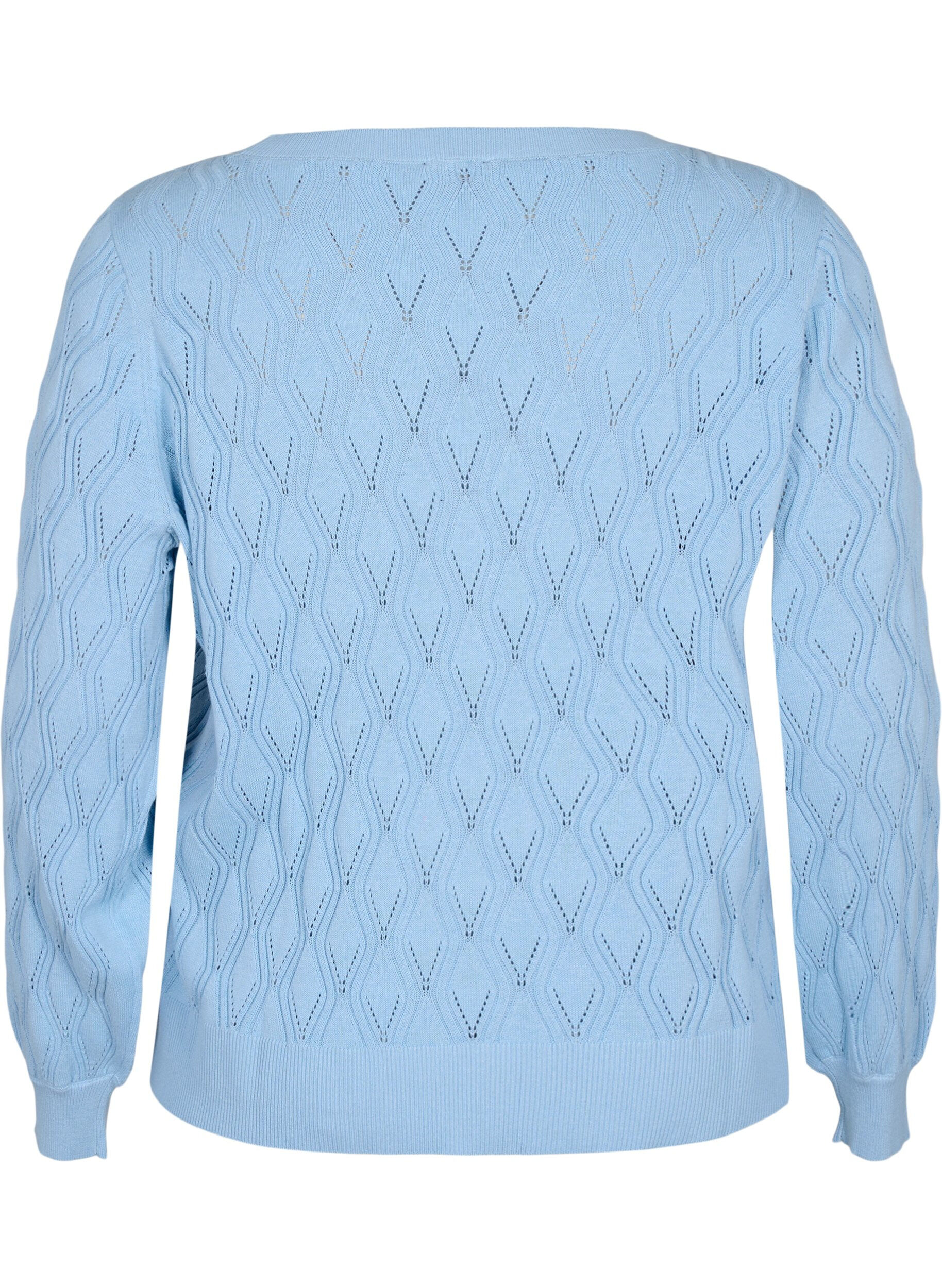 Zizzi Pullover mit Lochmuster und U-Boot-Ausschnitt	, Blue Bell, Packshot image number 1