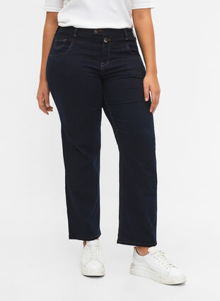 Regular Fit Gemma Jeans mit hoher Taille, Blue denim, Model image number 3
