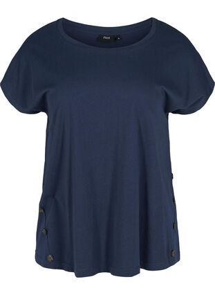 T-Shirt aus Baumwolle mit Knöpfen, Black Iris, Packshot image number 0