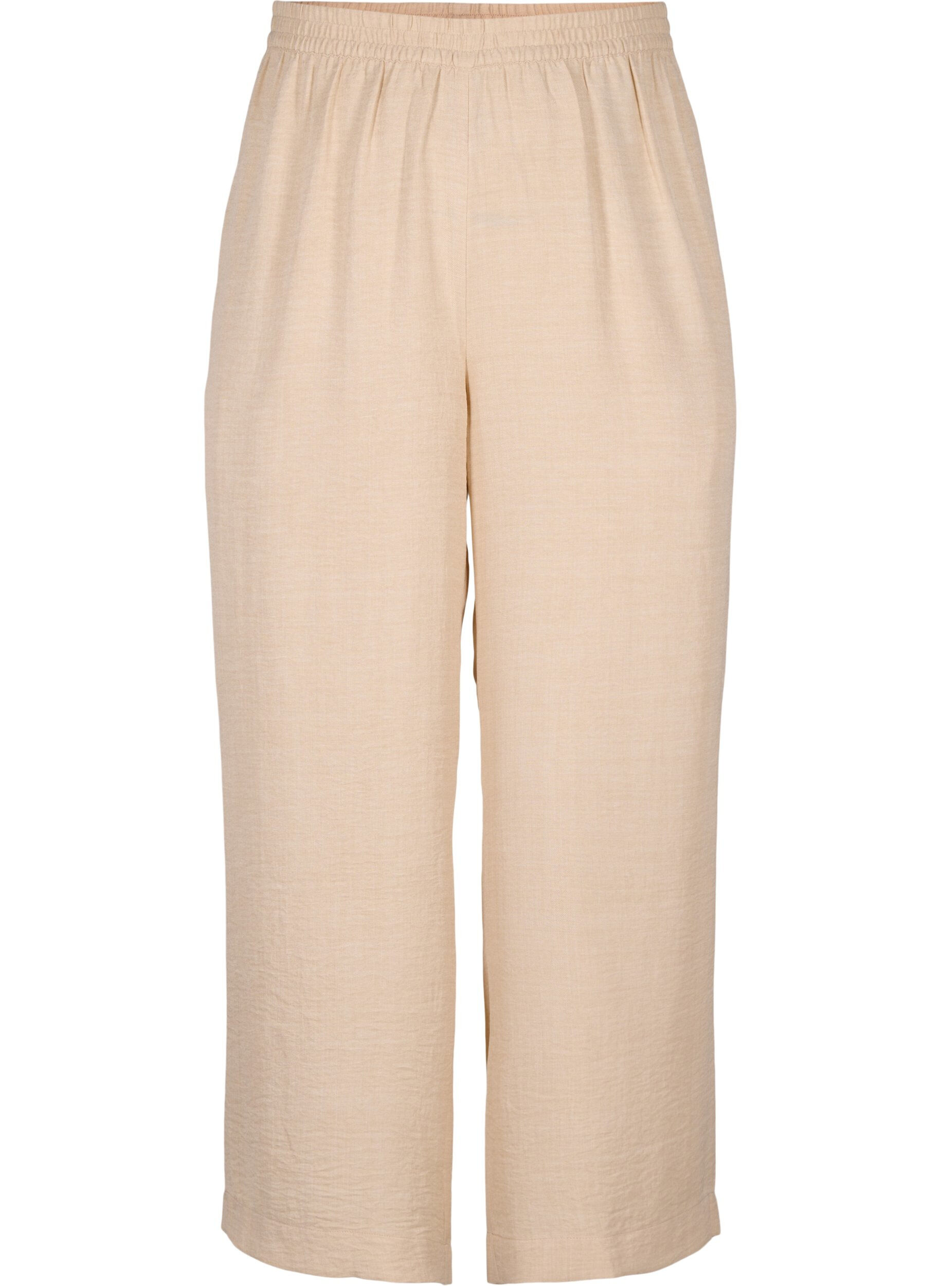 Zizzi Lockere Hose mit elastischem Bund und Taschen, Beige, Packshot image number 0