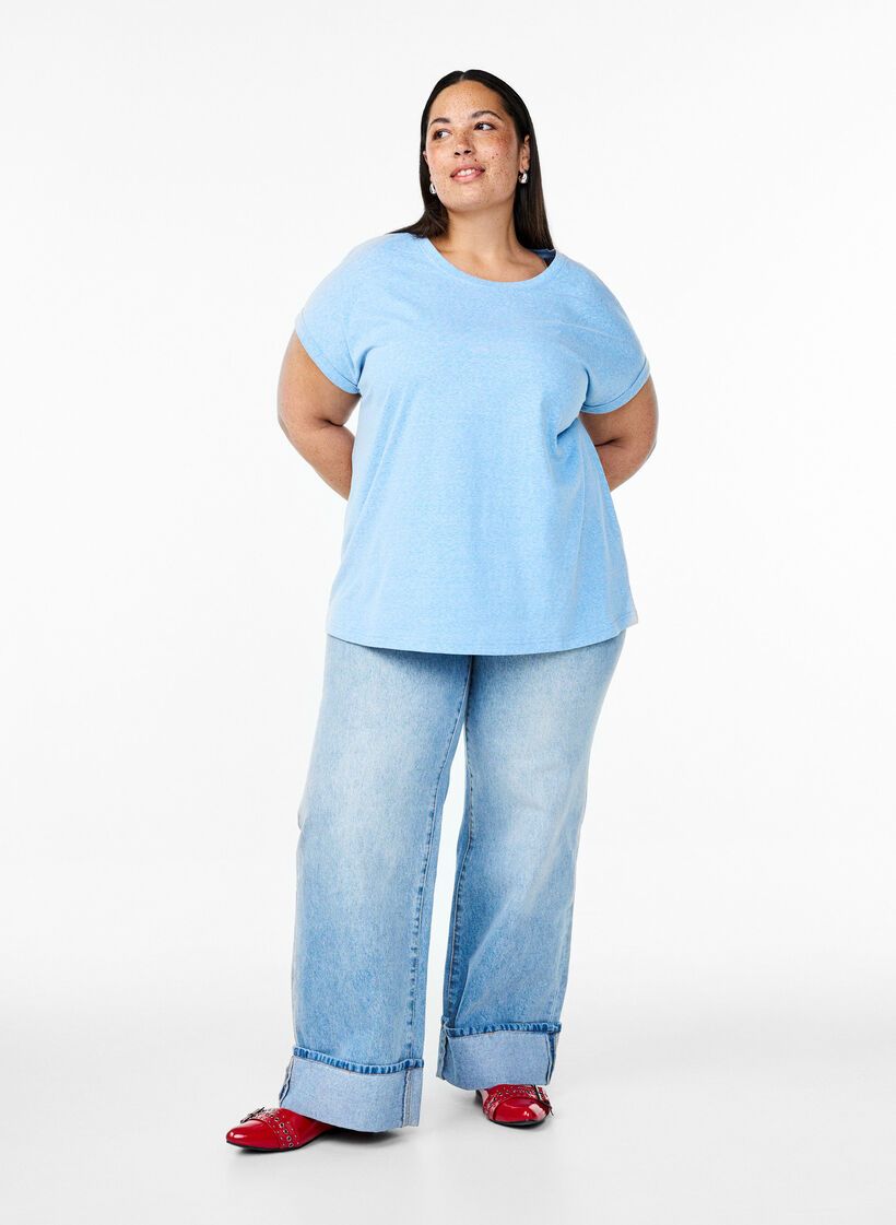 Melange T-Shirt mit kurzen &Auml;rmeln, Blau, Model