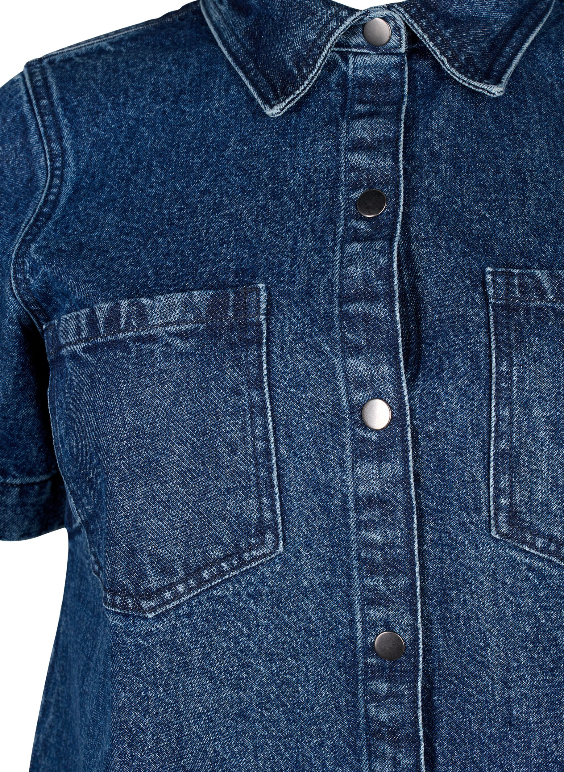 Zizzi Langes Denim-Shirt mit kurzen &Auml;rmeln, Blue Denim, Packshot image number 2