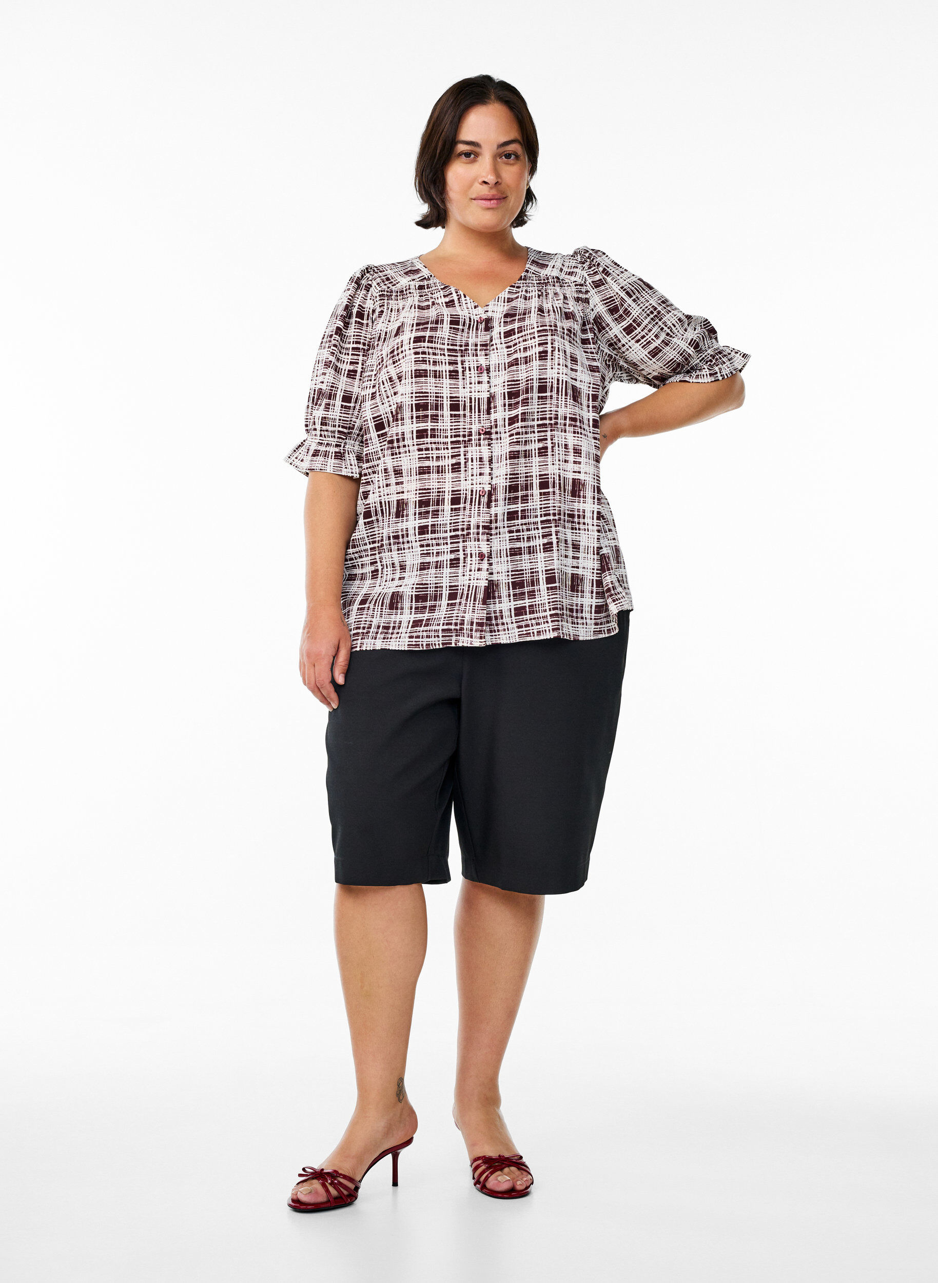 Zizzi Bluse mit 1/2 &Auml;rmeln, Dunkles Bordeaux, Model image number 1