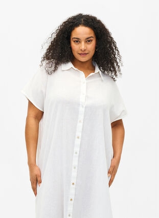 Langes Hemd aus Baumwollmischung mit Leinen, Bright White, Model image number 2