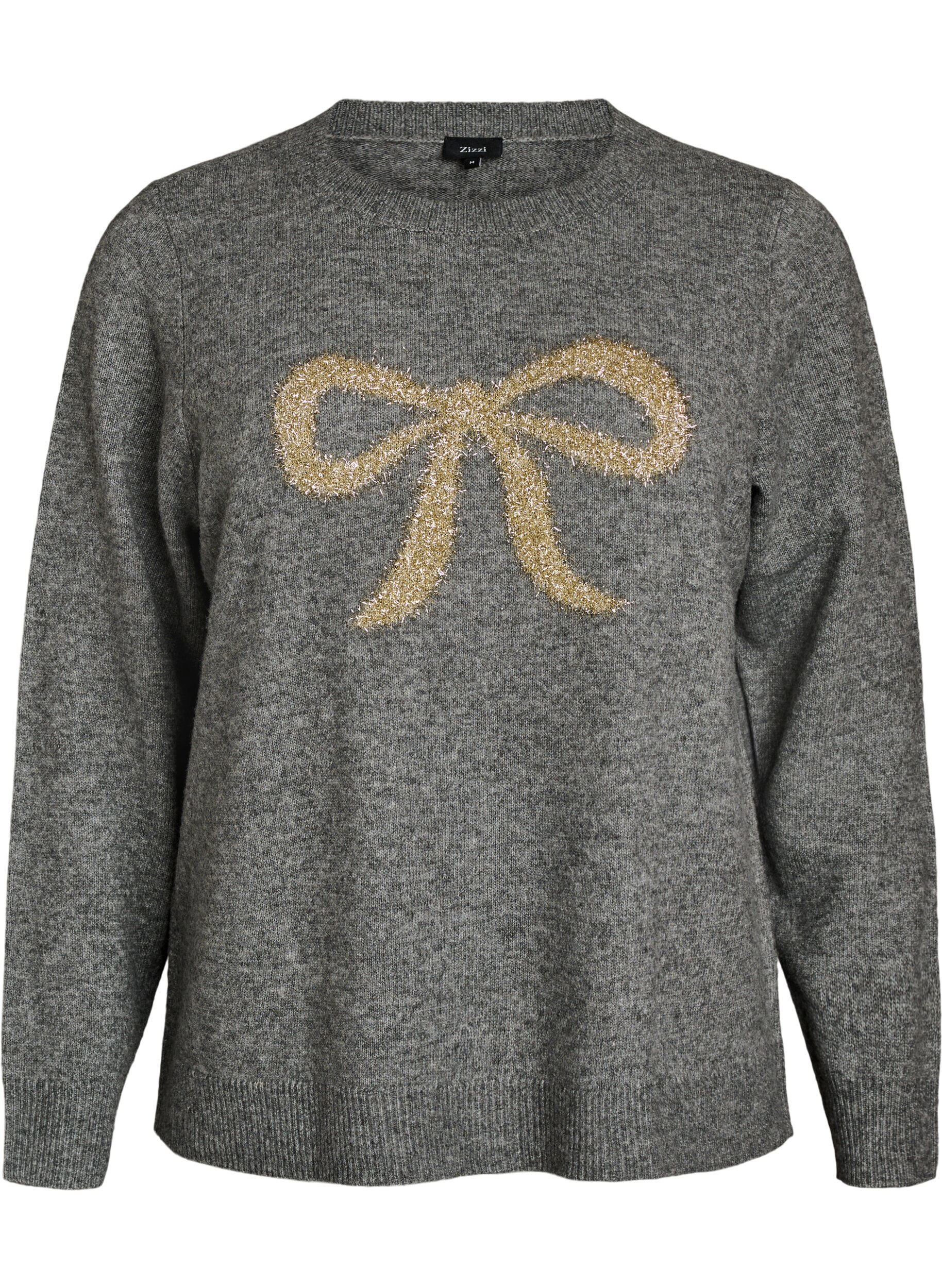 ZizziPullover mit Glitzerschleife, Grau, Packshot image number 0