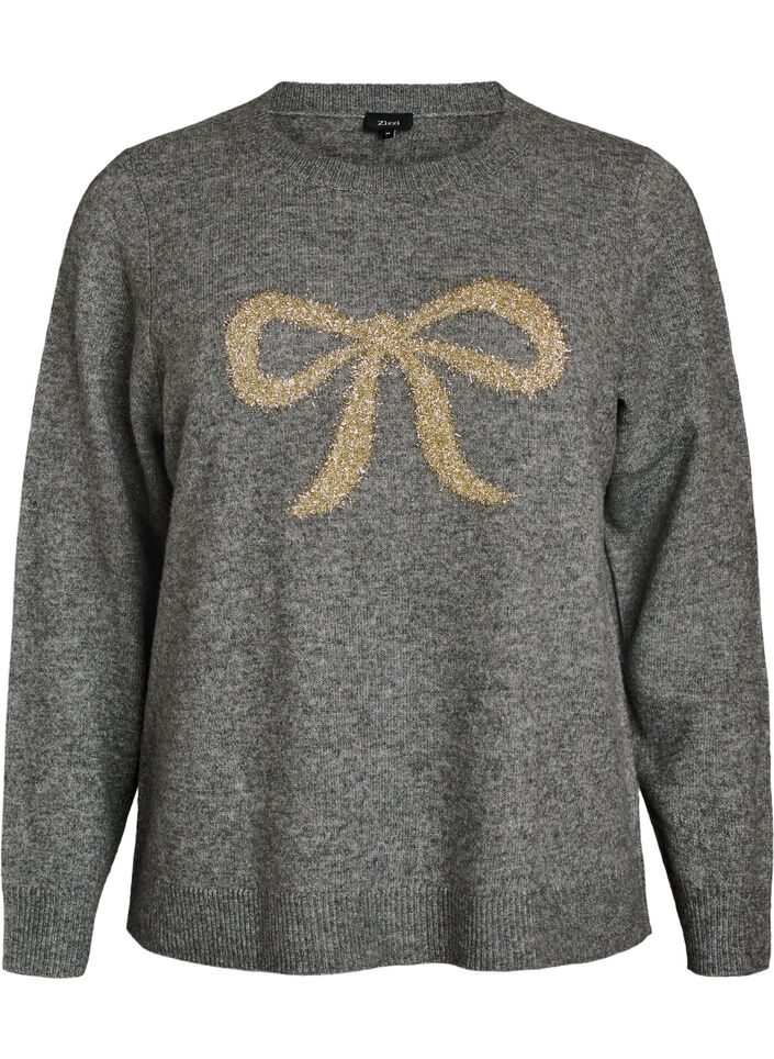 Pullover mit Glitzerschleife, Grau, Packshot image number 0