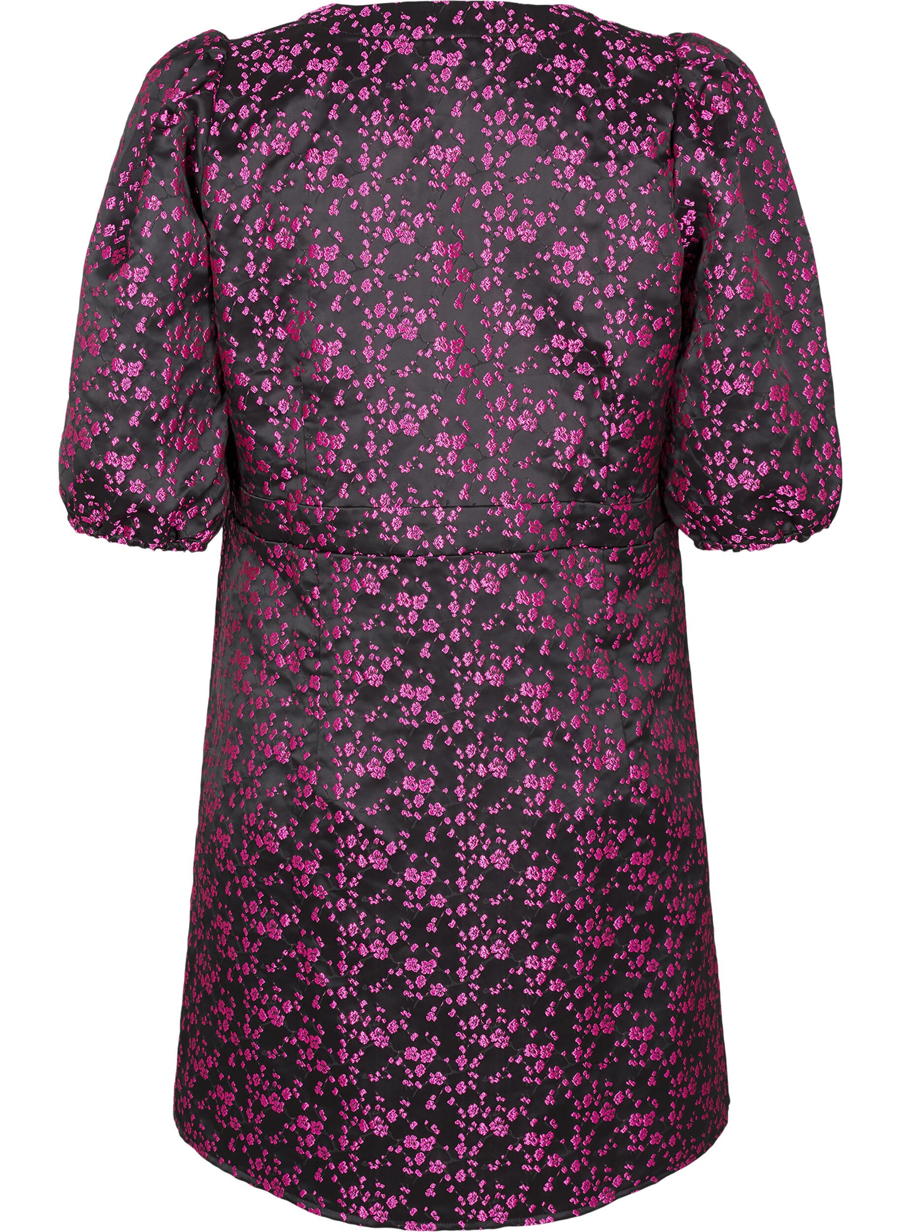 Zizzi Knielanges Kleid mit aufgestickten Blumen, Black Pink Flower, Packshot image number 1