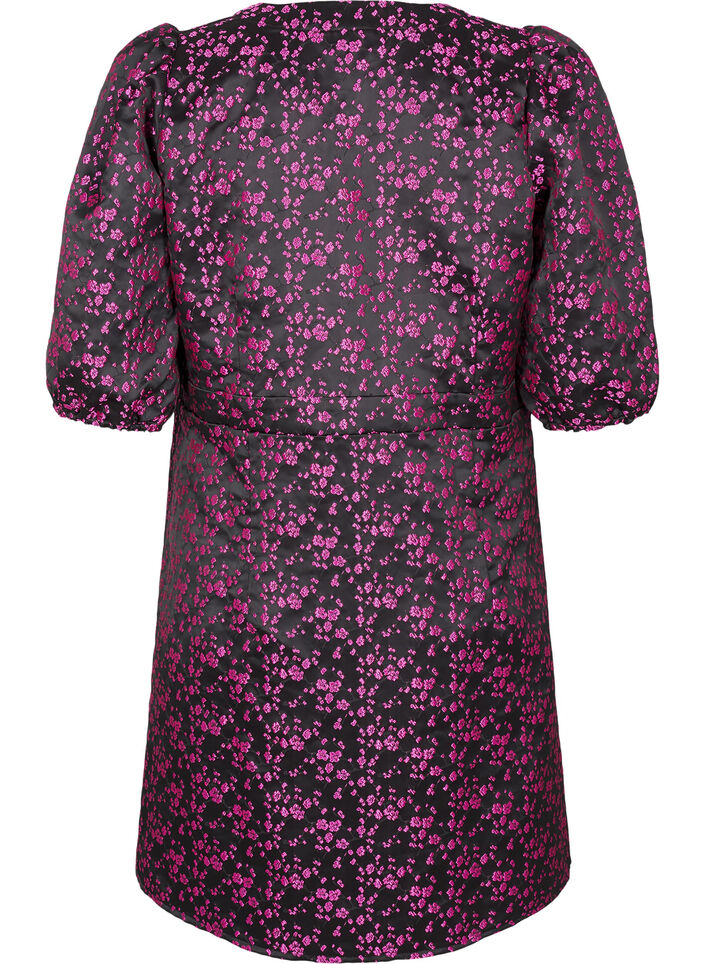 Knielanges Kleid mit aufgestickten Blumen, Black Pink Flower, Packshot image number 1
