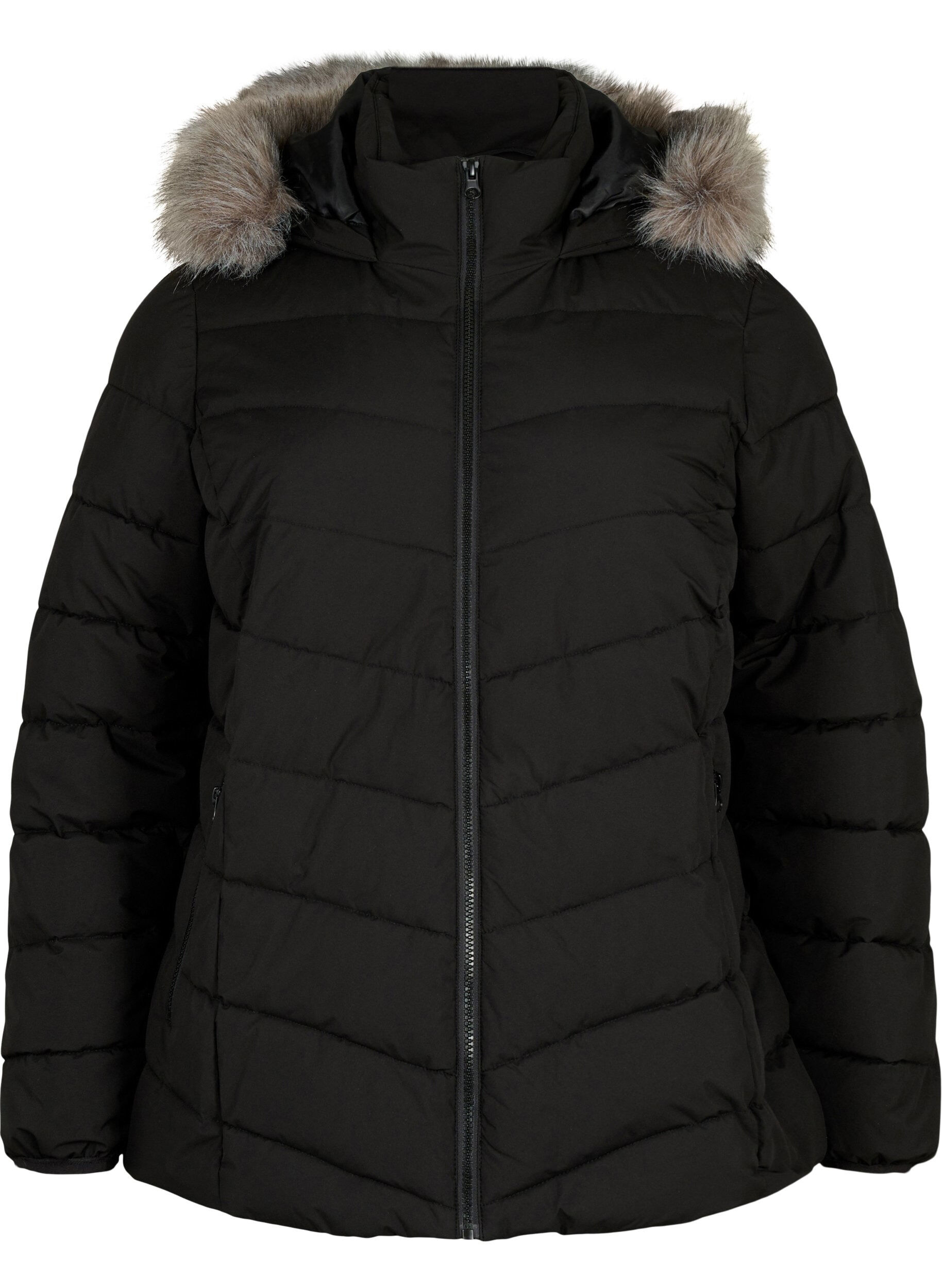 ZizziKurze Steppjacke mit Kapuze, Schwarz, Packshot image number 0