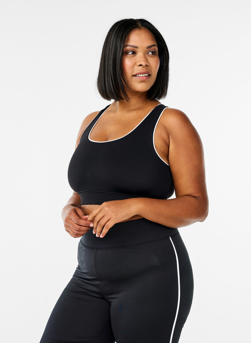 Sport-BH mit Racerback und Kontrastpaspel, Schwarz, Model image number 0