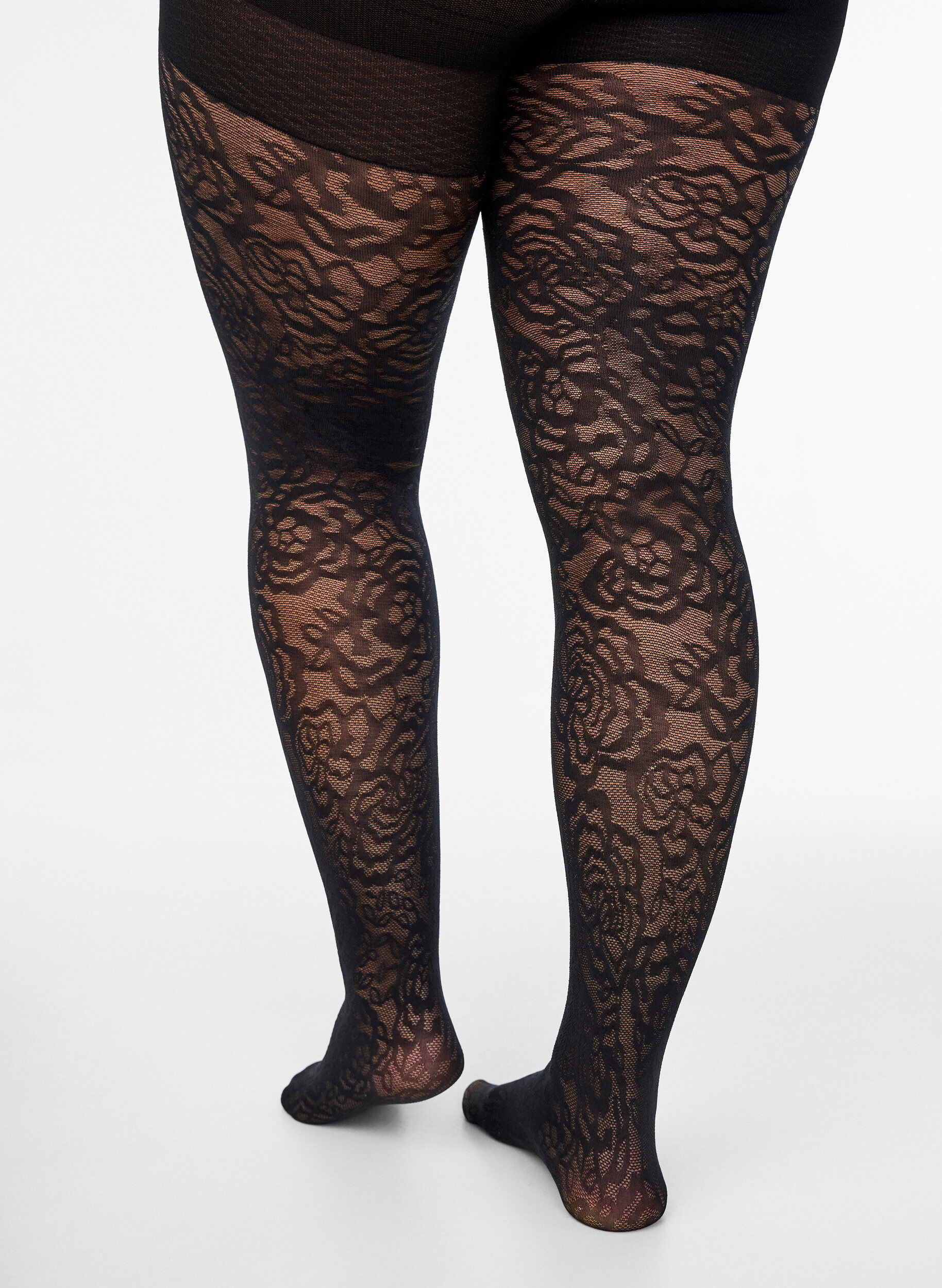 Zizzi 70 den Push-up-Strumpfhose mit Rosenmuster, Schwarz, Packshot image number 2