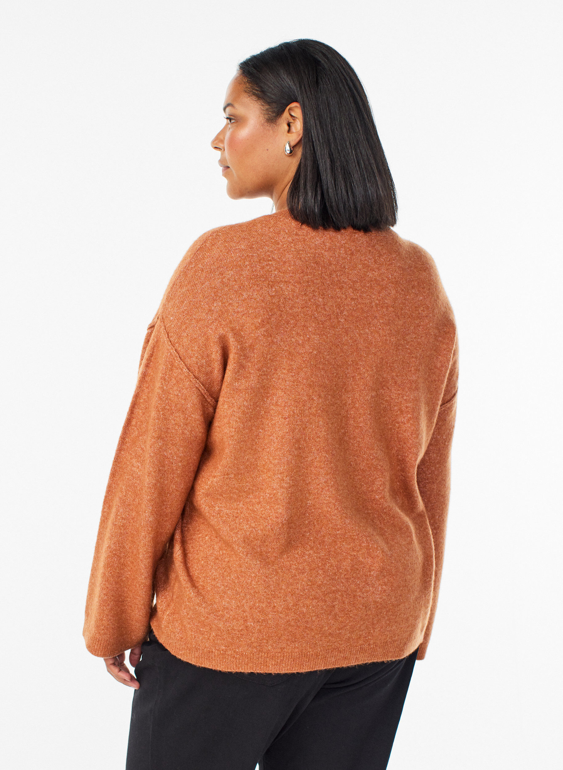 Zizzi Lockerer Strickpullover mit markanten N&auml;hten, Orange, Model image number 2