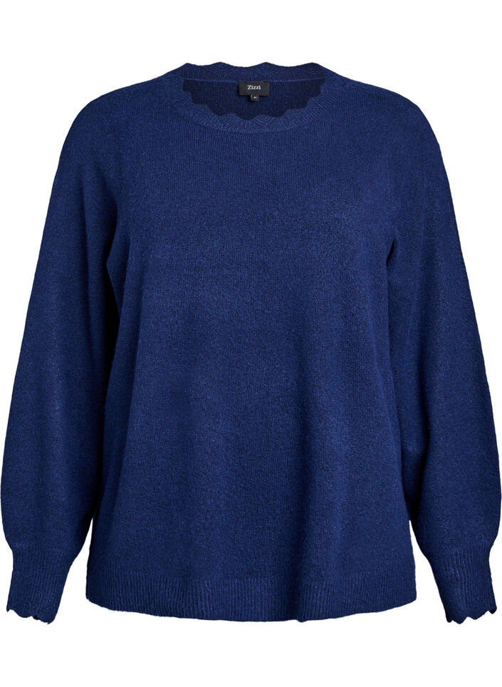 Strickbluse mit Wellenkante, Blau, Packshot image number 0