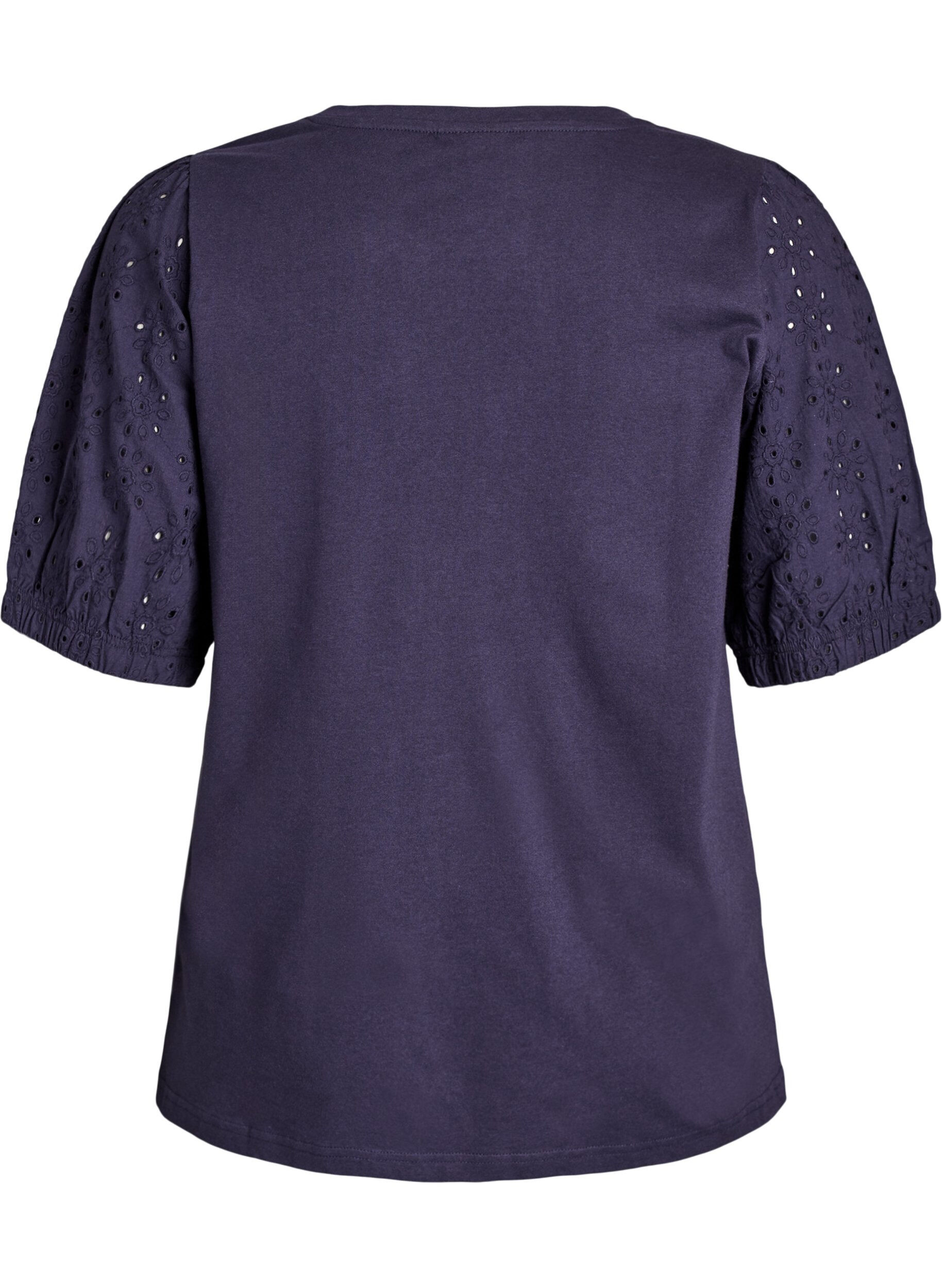 Zizzi T-Shirt mit &Auml;rmeln aus Broderie Anglaise, Blau, Packshot image number 1
