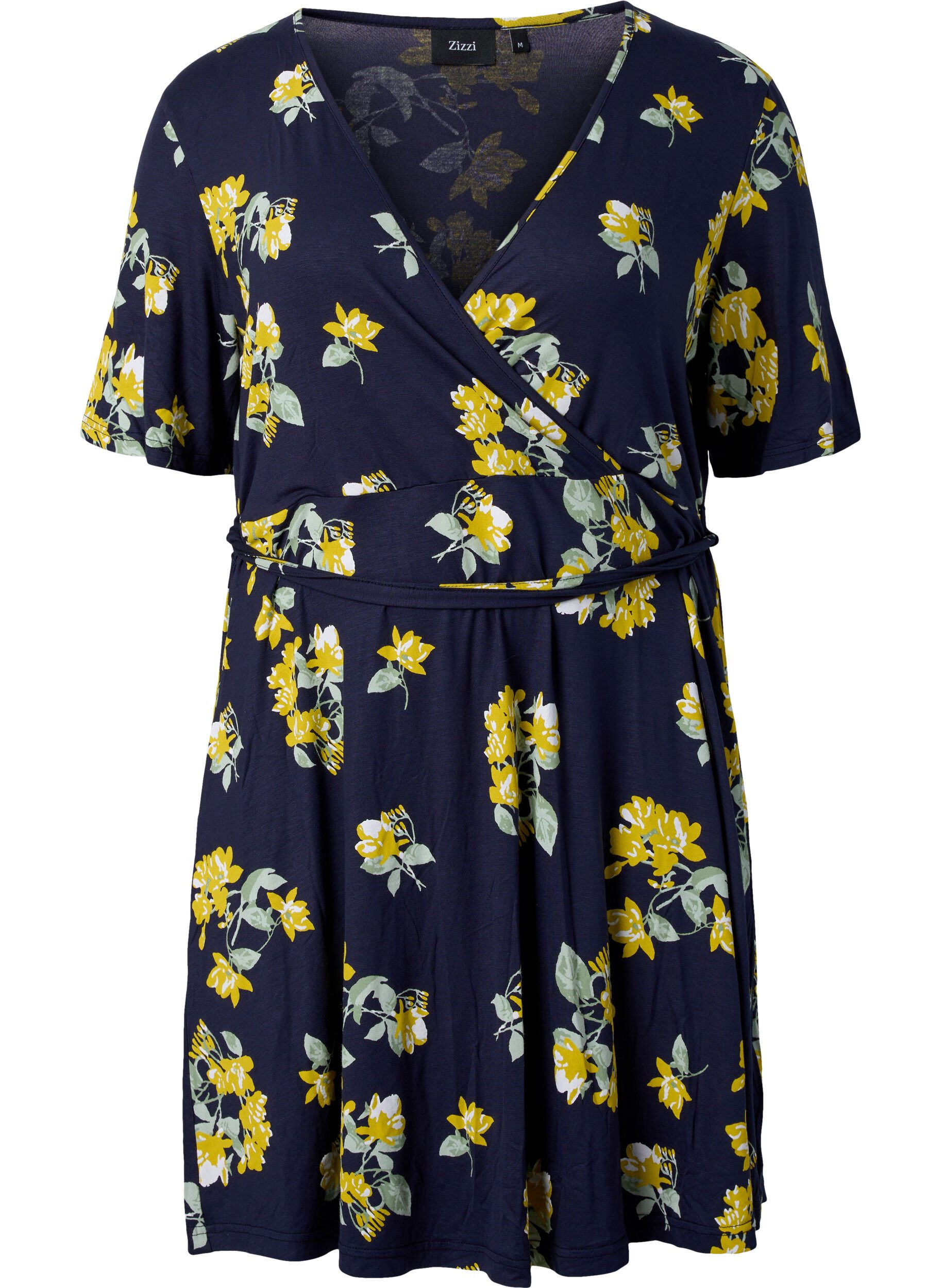 Zizzi Wickelkleid aus Viskose mit kurzen &Auml;rmeln, Night Sky AOP Flower, Packshot image number 0
