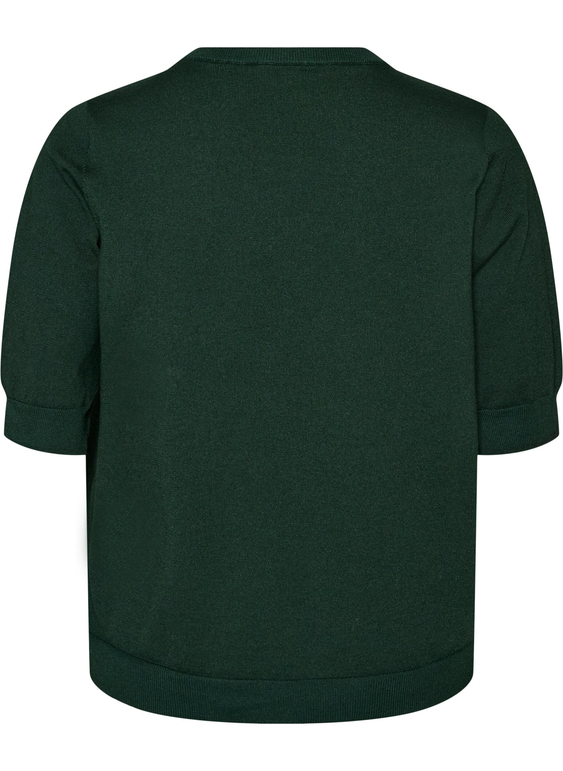 ZizziFein gestrickte Bluse mit kurzen &Auml;rmeln, Gr&uuml;n, Packshot image number 1