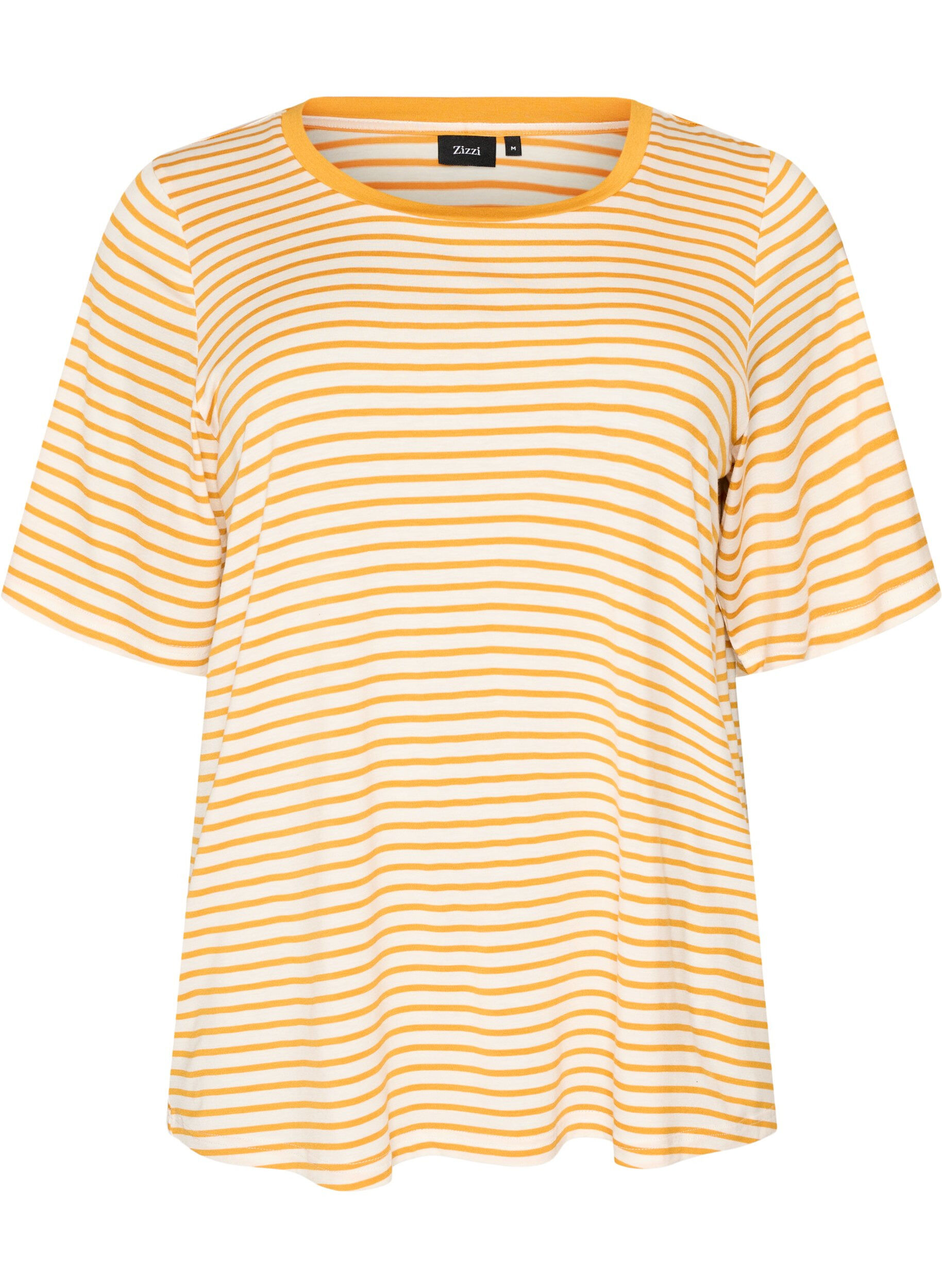 ZizziGestreiftes T-Shirt aus TENCEL&trade; Lyocell, Gelb, Packshot image number 0