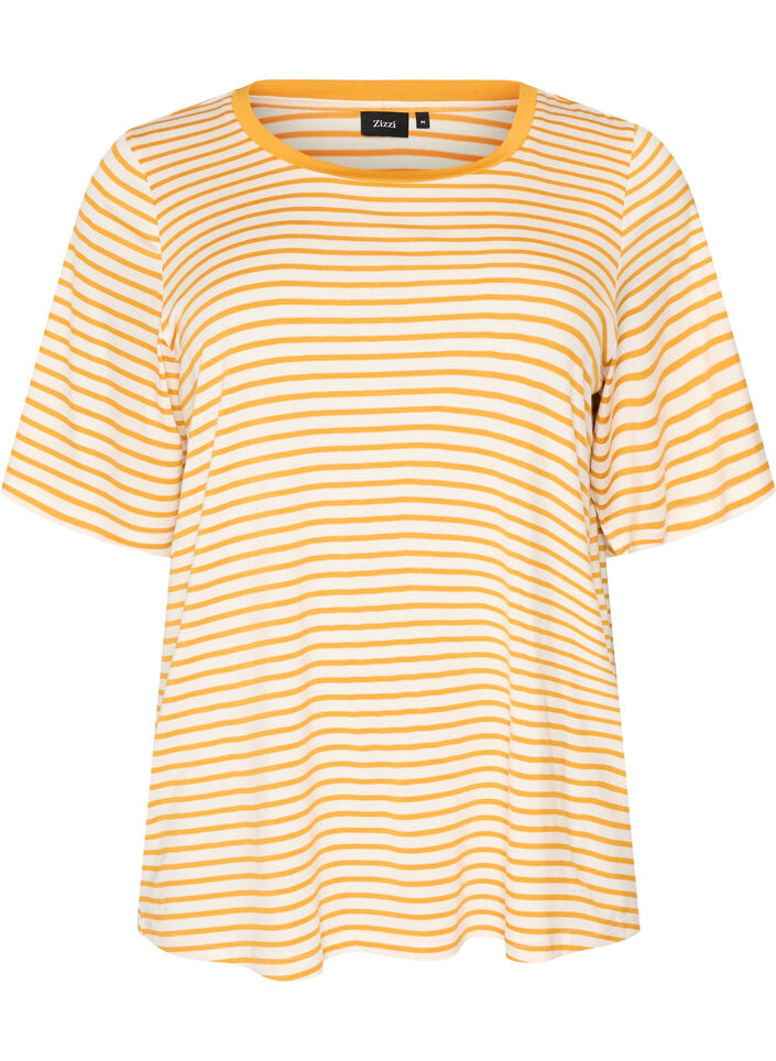 Gestreiftes T-Shirt aus TENCEL&trade; Lyocell, Gelb, Packshot image number 0