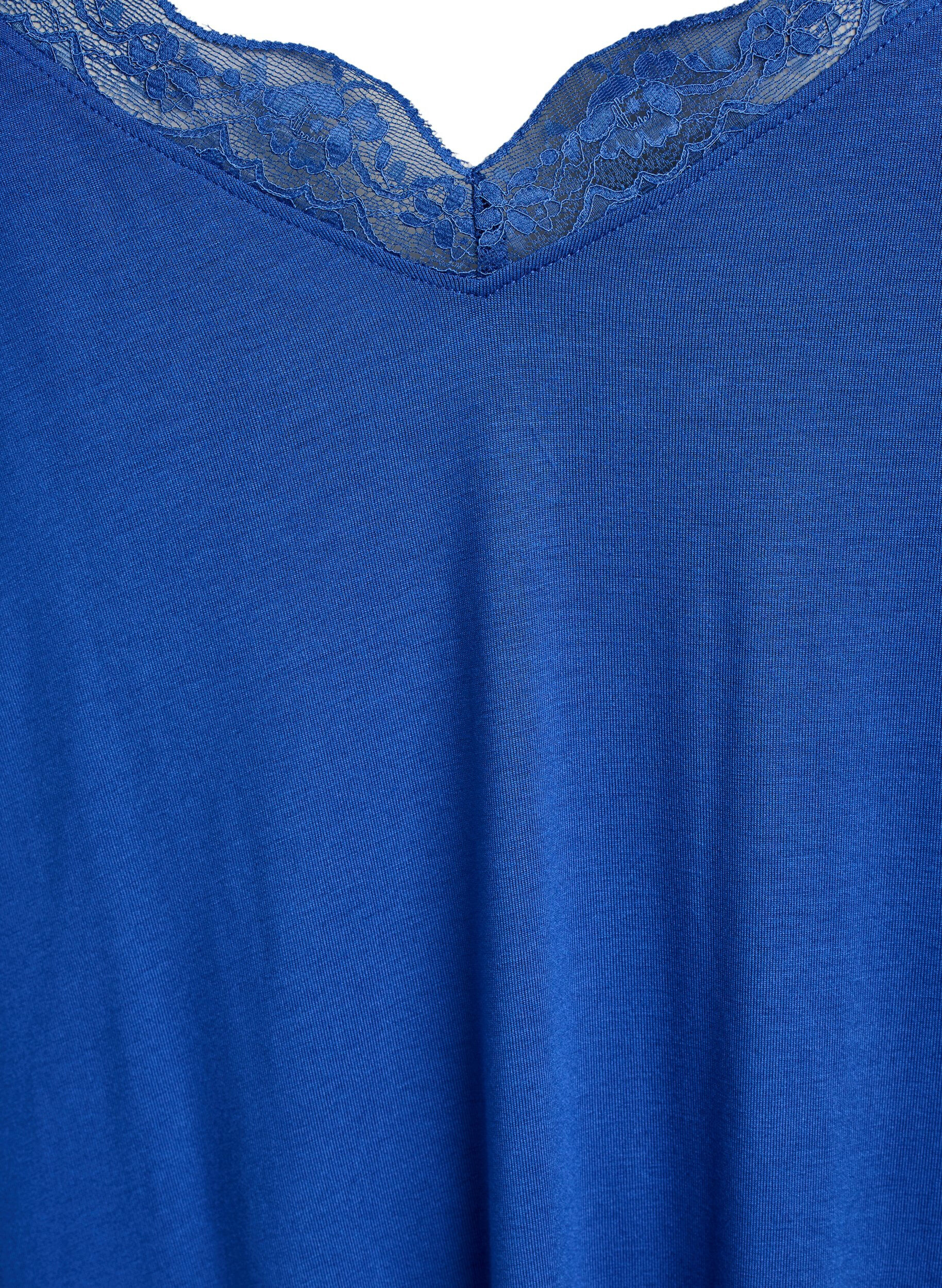 ZizziNachthemd aus Viskose mit Spitzenbesatz, Blau, Packshot image number 2