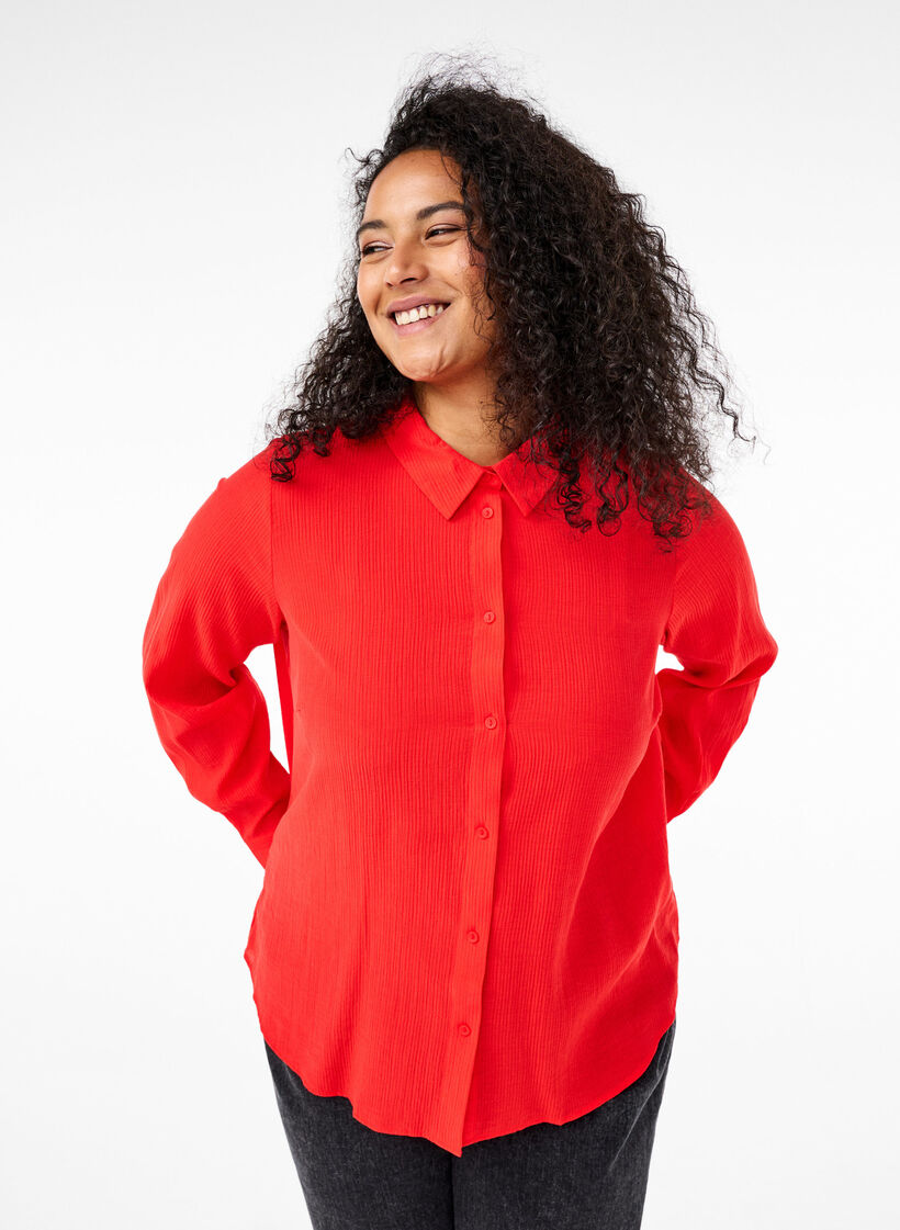 Bluse mit gestreiftem Muster, Rot, Model image number 0