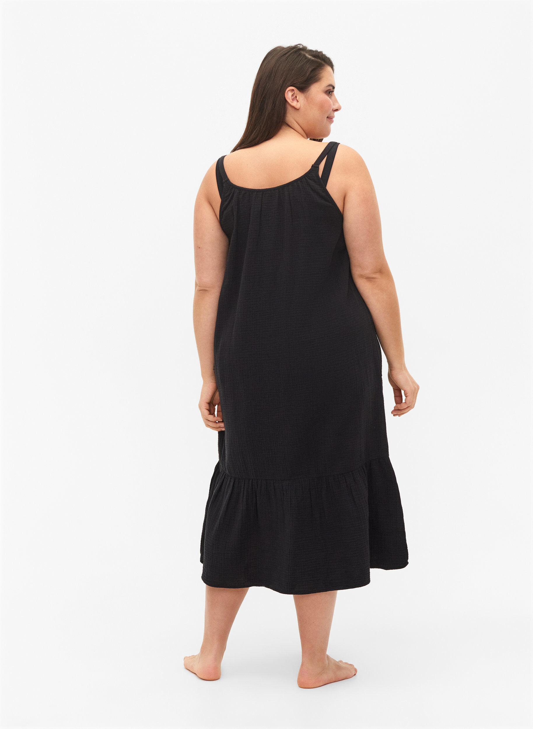 Zizzi Langes Strandkleid aus Baumwolle, Black, Model image number 1