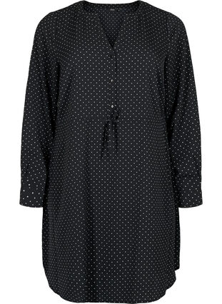 Bedrucktes Kleid mit Kordelzug an der Taille, Black Dot, Packshot image number 0