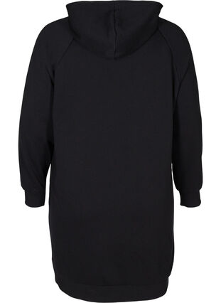 Langes Sweatshirt mit Kapuze und Printdetails, Black, Packshot image number 1
