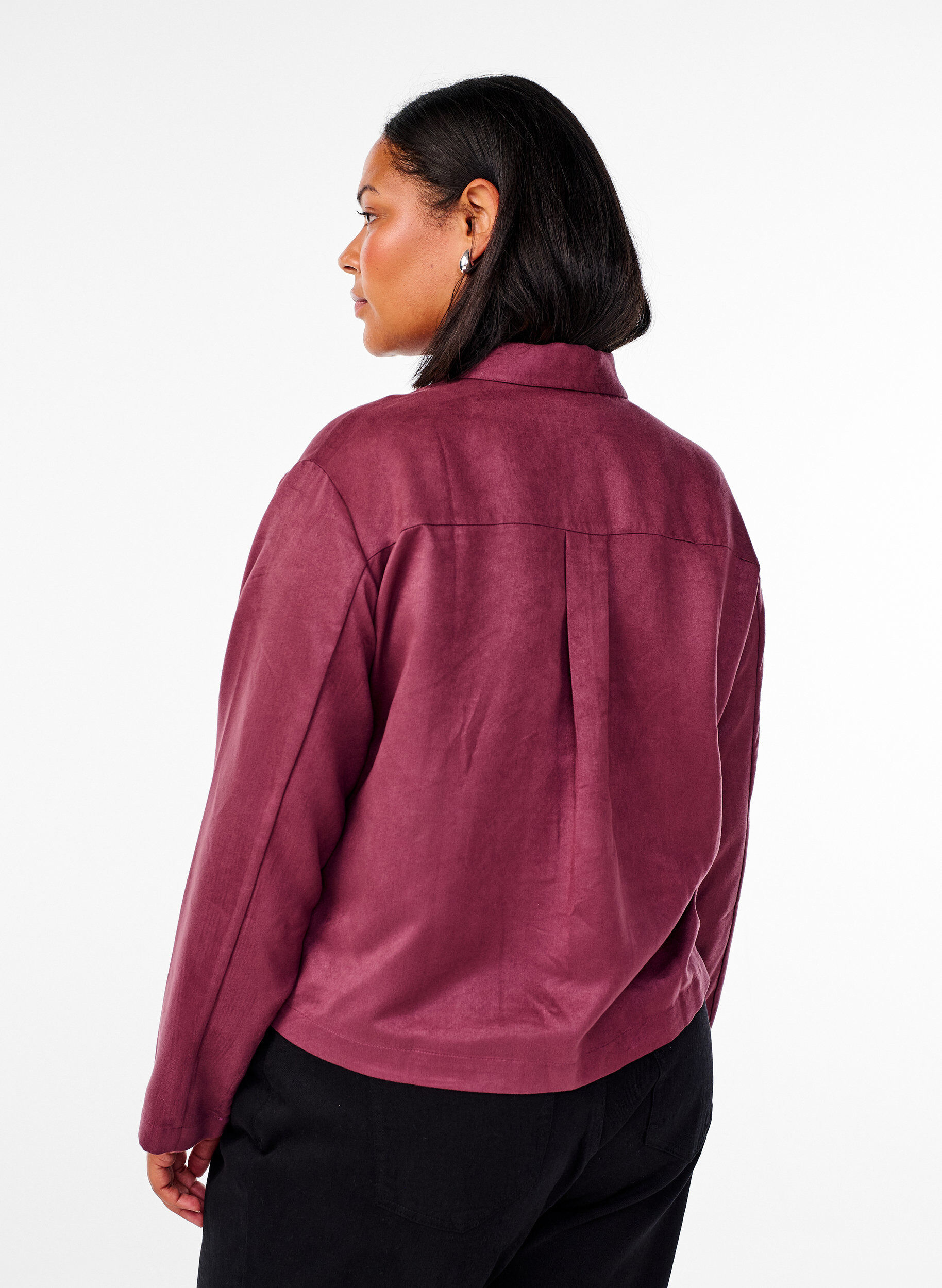 Zizzi Kurze Jacke aus Wildlederimitat mit Taschen, Rot, Model image number 2