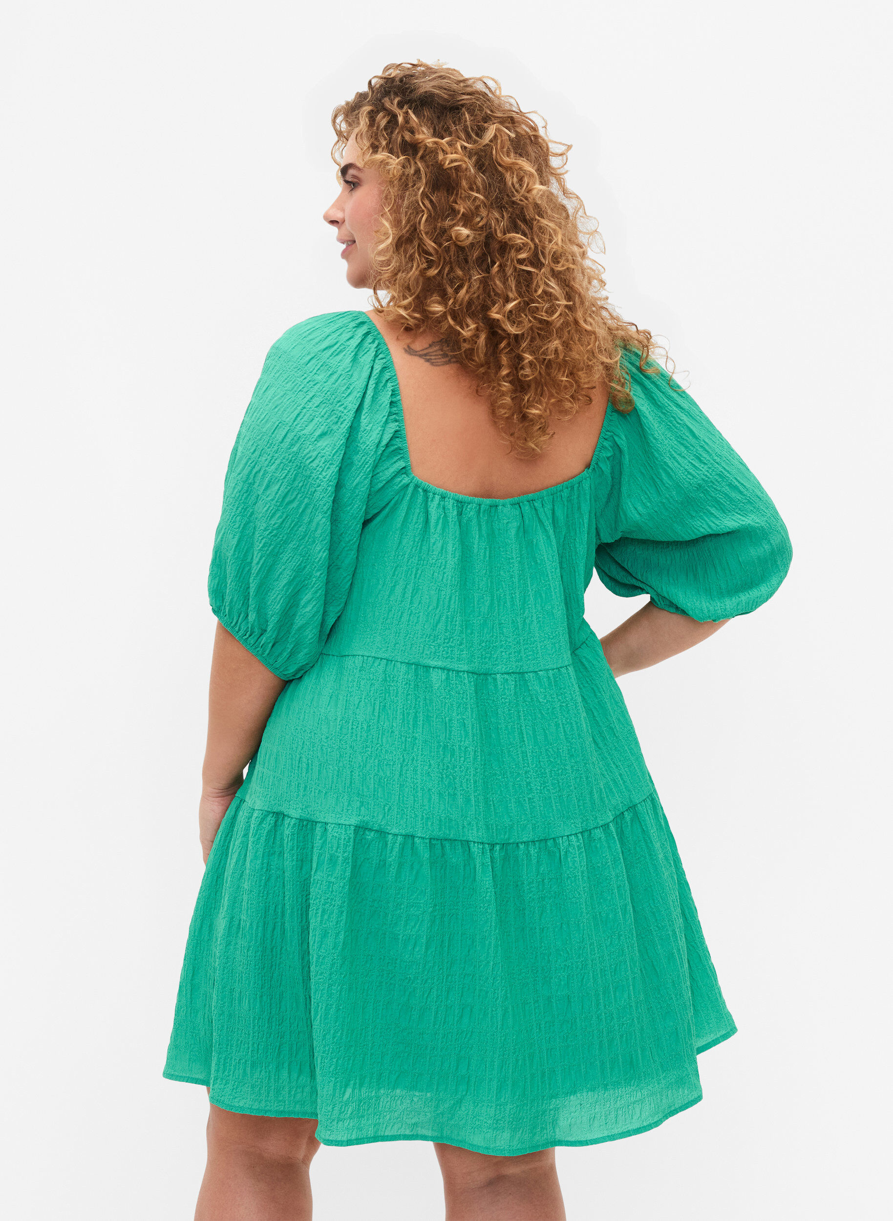 Zizzi A-f&ouml;rmiges kurzes Kleid mit V-Ausschnitt, Deep Mint, Model image number 1
