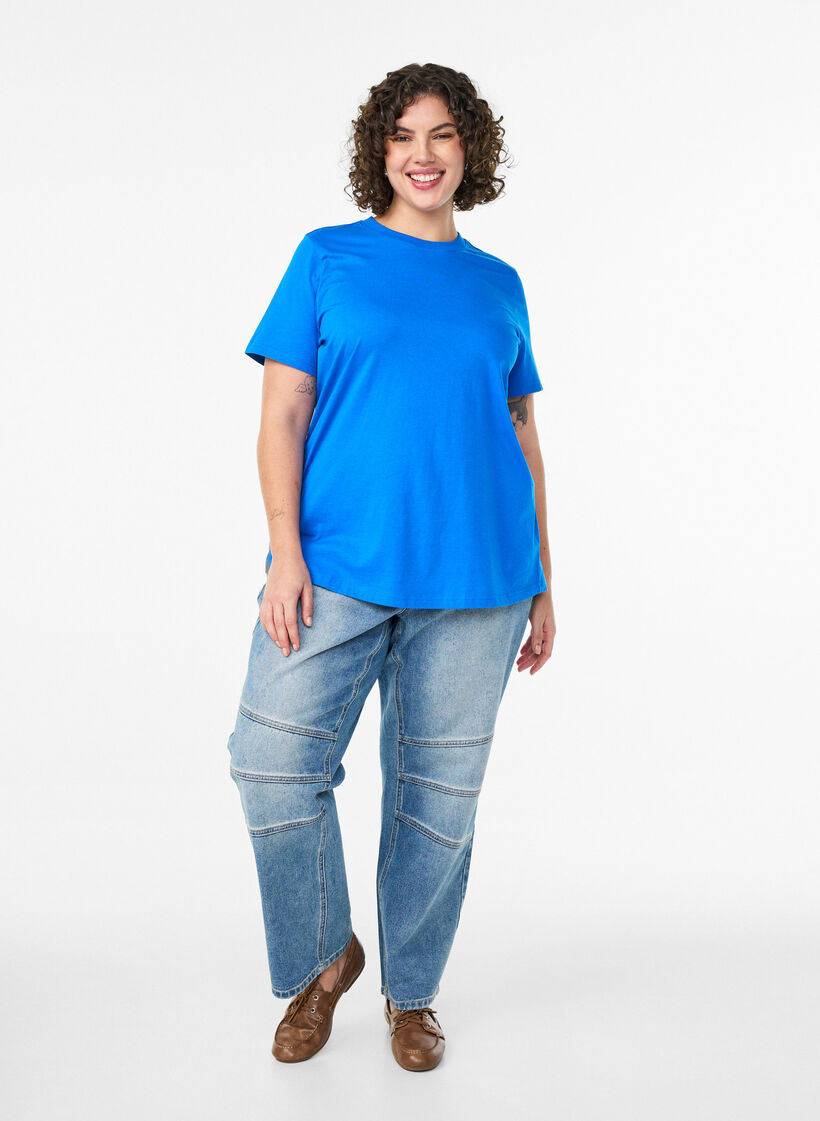 Basic-T-Shirt aus Baumwolle mit Rundhalsausschnitt, Blau, Model image number 1
