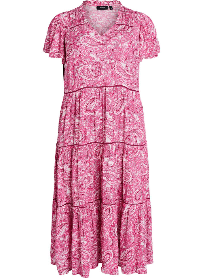 Gemustertes Midikleid aus Viskose, Pink, Packshot image number 0