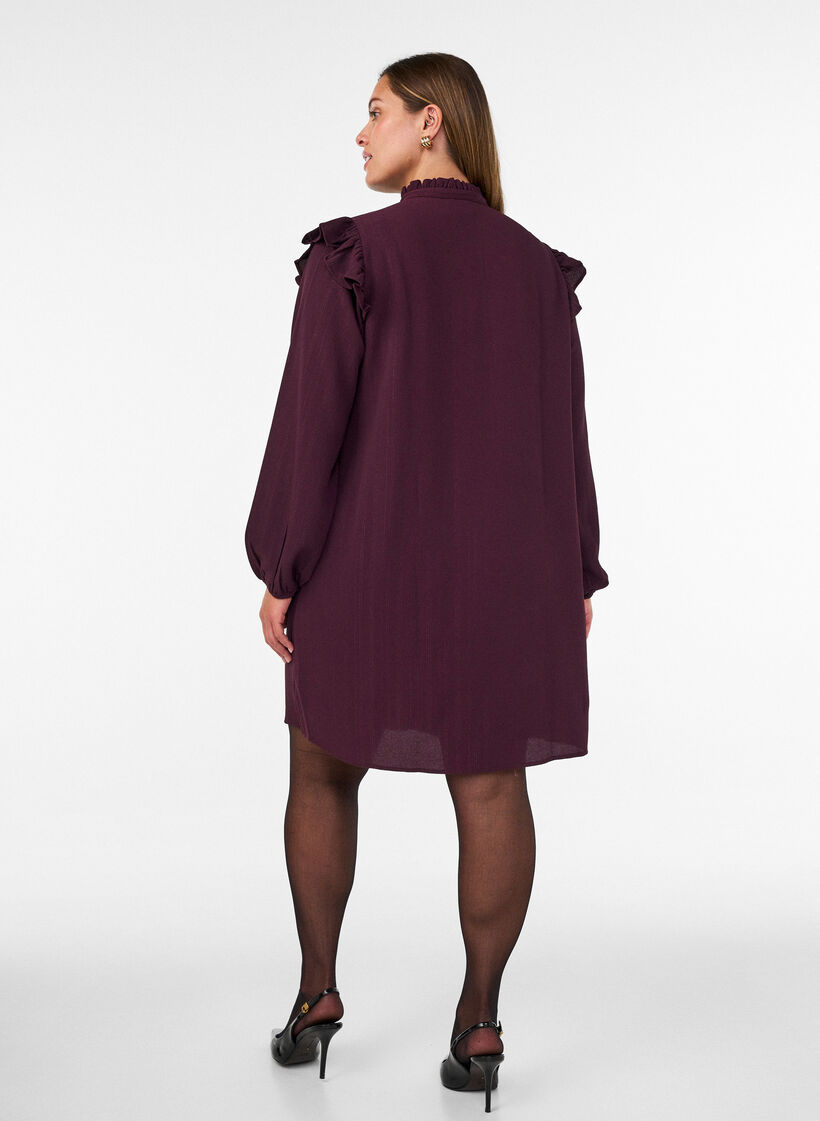 Kurzes Kleid mit R&uuml;schen und Glitzer, Rot, Model image number 2