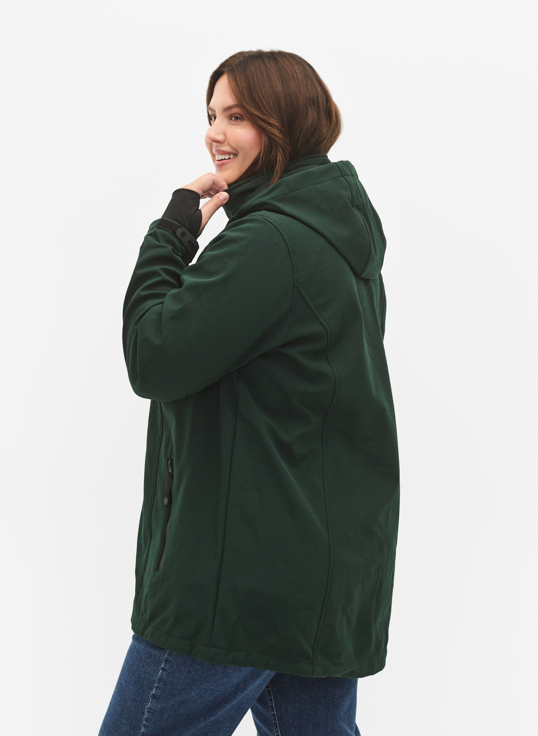 Zizzi Kurze Softshell-Jacke mit abnehmbarer Kapuze, Gr&uuml;n, Model image number 2