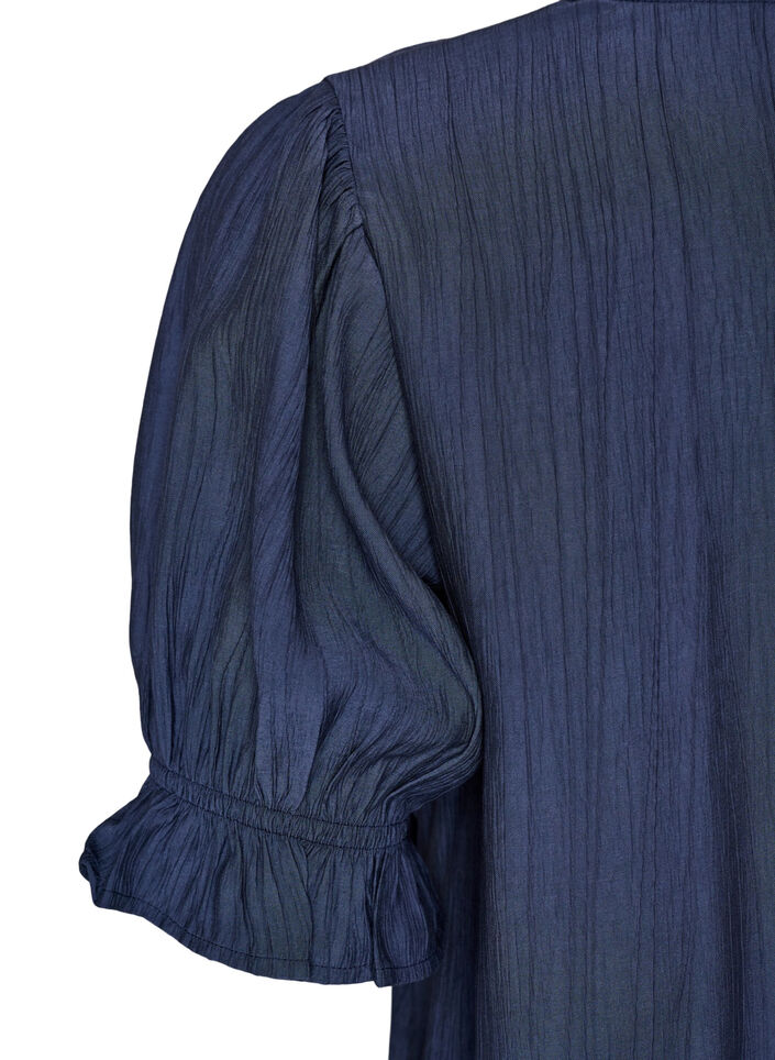 Bluse aus einer gecrinkelten Viskosemischung mit V-Ausschnitt, Blau, Packshot image number 3