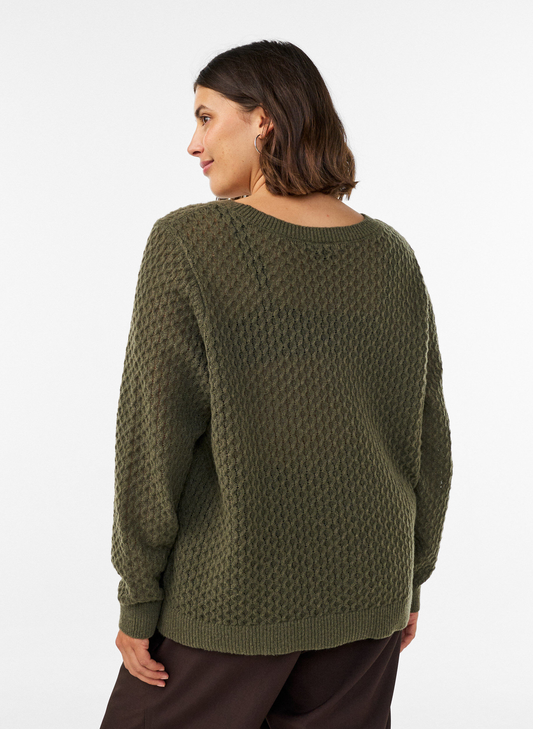 ZizziStrickbluse mit strukturiertem Lochmuster, Gr&uuml;n, Model image number 2