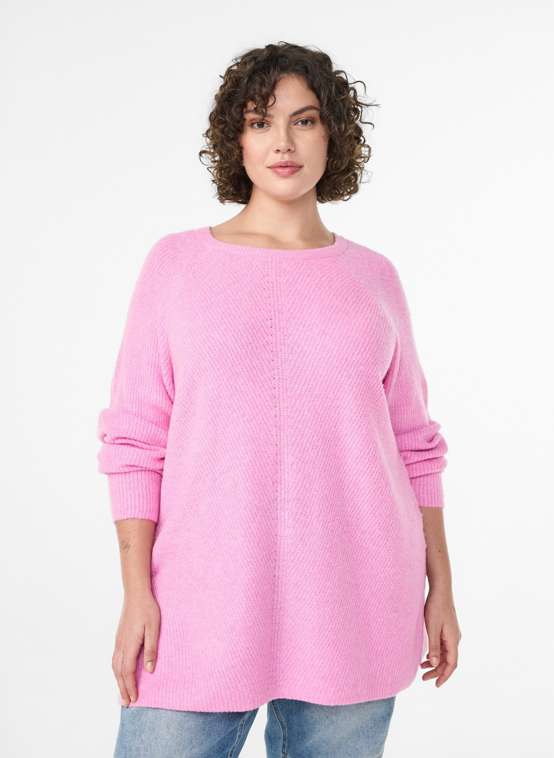 ZizziStrickpullover mit Diagonalmuster und Raglan&auml;rmeln, Pink, Model image number 0
